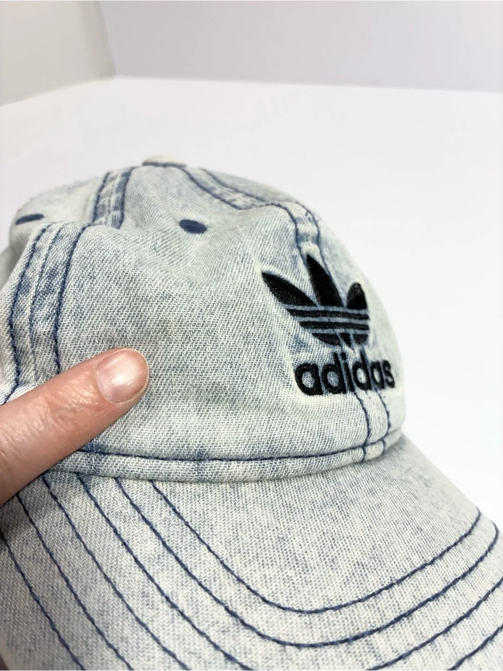 Adidas Originals Acid Wash Denim Trefoil Strapback Hat OSFW