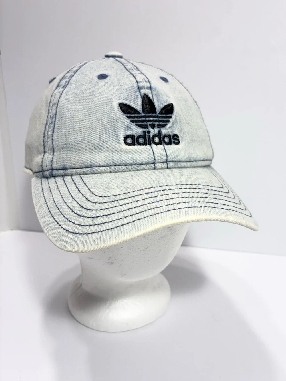 Adidas Originals Acid Wash Denim Trefoil Strapback Hat OSFW