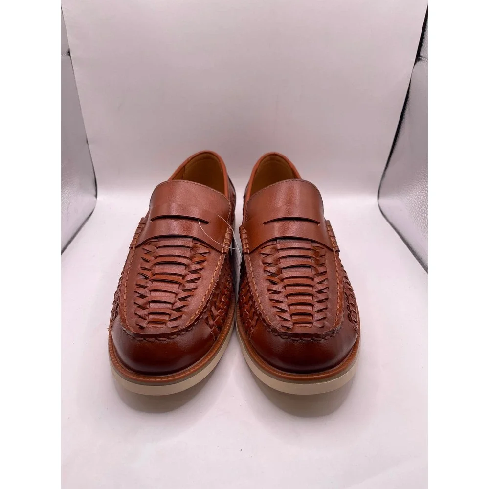 Stafford Barolo Cognac Woven Penny Loafers Mens 10 M Memory Foam Slip On Shoes