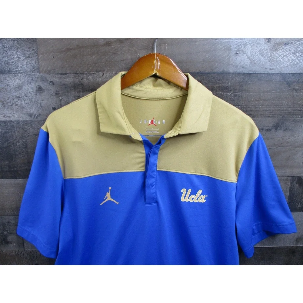 UCLA Bruins Shirt Mens Medium Blue Gold NCAA Basketball Jordan Dri Fit Polo