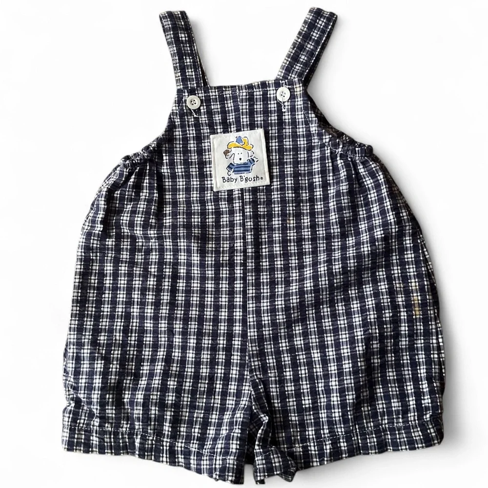 Oshkosh B'gosh vintage 80’s Sz  18M Overalls Romper Dog Patch plaid vest bank