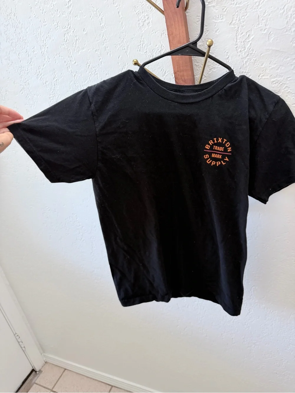 Brixton Black Tee with Small Orange Logo