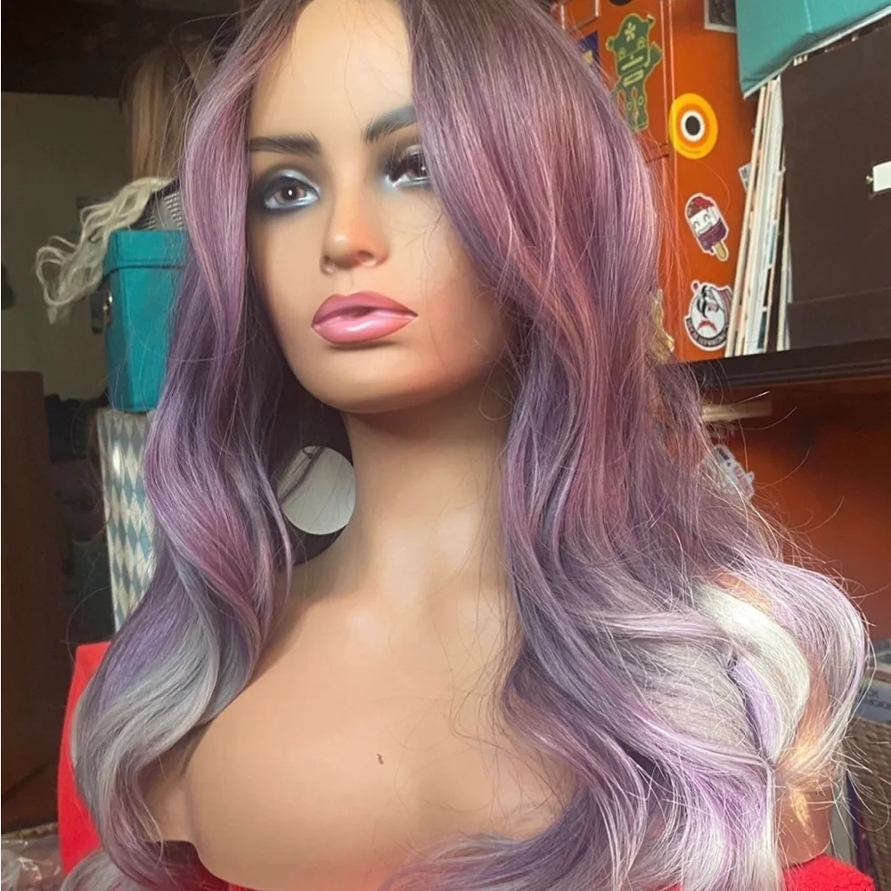 Multi purple wig with roots