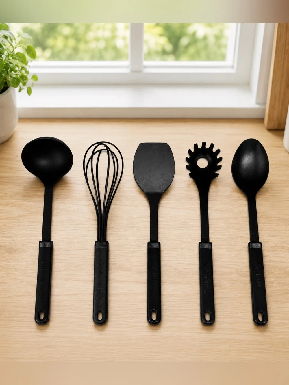 Set of Five (5) Calphalon Black Nylon 400 Degrees Cooking Utensils Made in USA