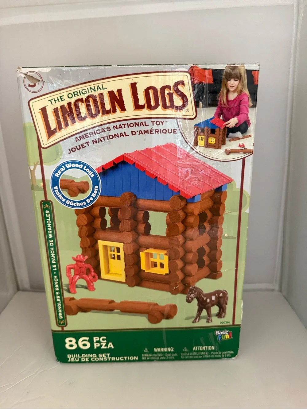The Original Lincoln Logs Kids Building Set - Brown Logs with Red & Blue Roof