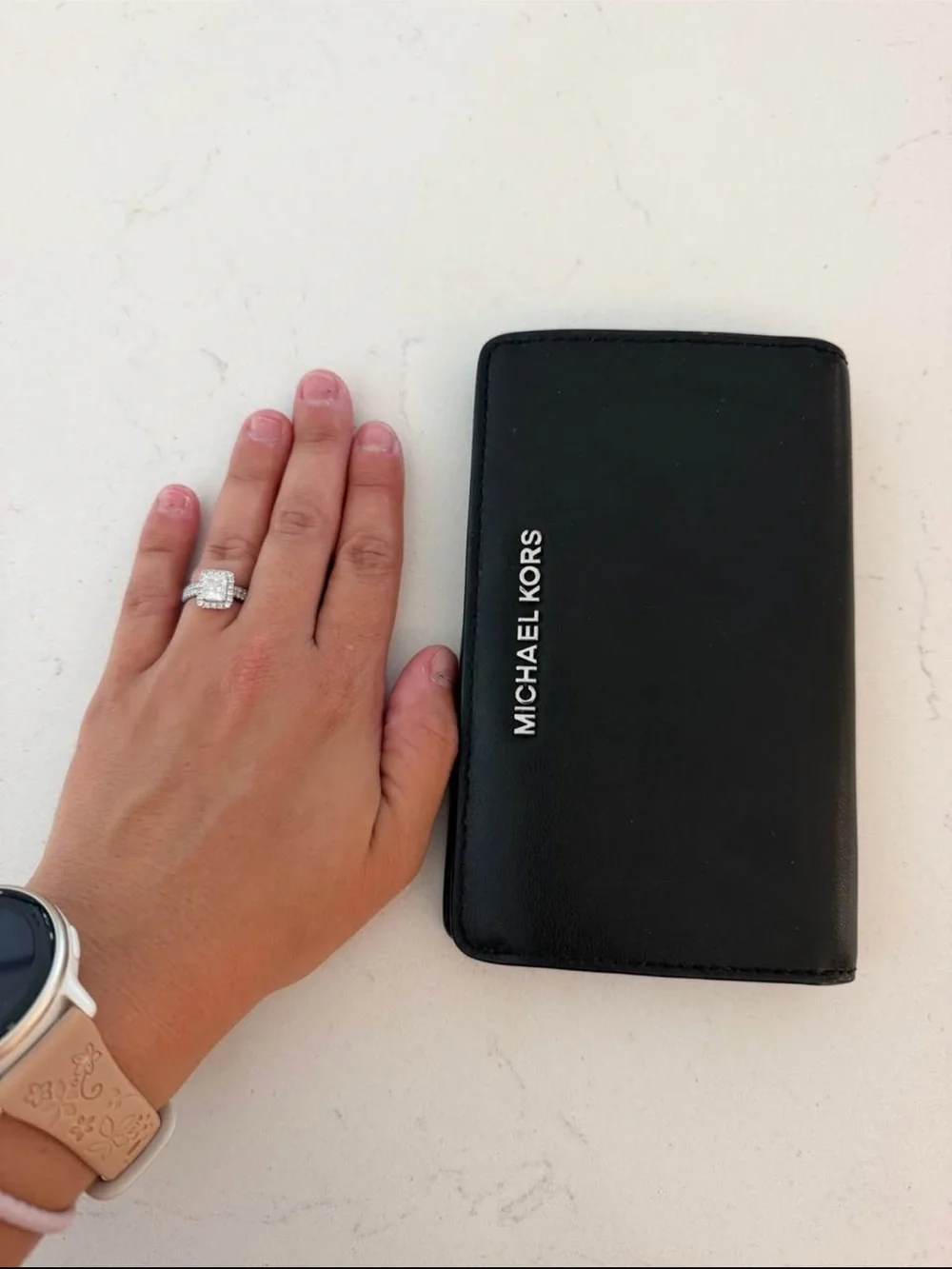 Michael Kors Black Leather Card & Key Holder with Logo