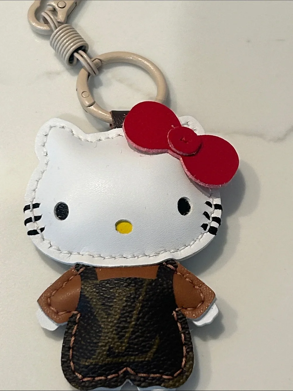 Hello Kitty Upcycled LV Keychain Bag Charm Leather Unique Purse Charm