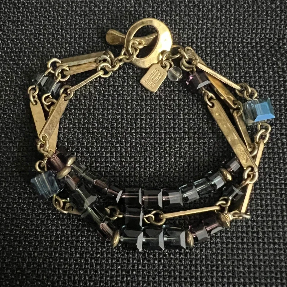 RLM Soho Multi Strand Crystal Beaded Toggle Bracelet Gold Tone 7 Inch Whimsigoth