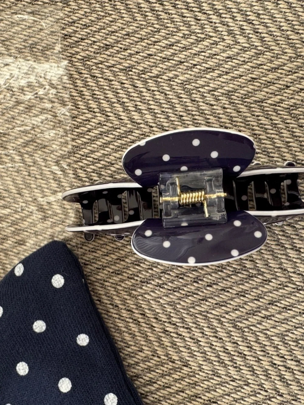 Parke Polka Dot Claw Clip Set of 3 Denim Blue White Black Hair Accessories w bag