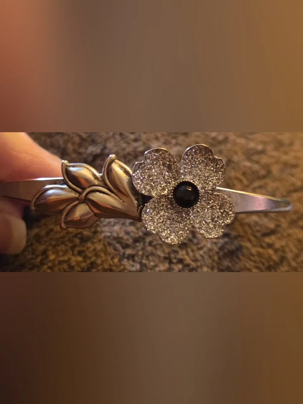 Sparkling Silver Flower Cuff Bracelet
