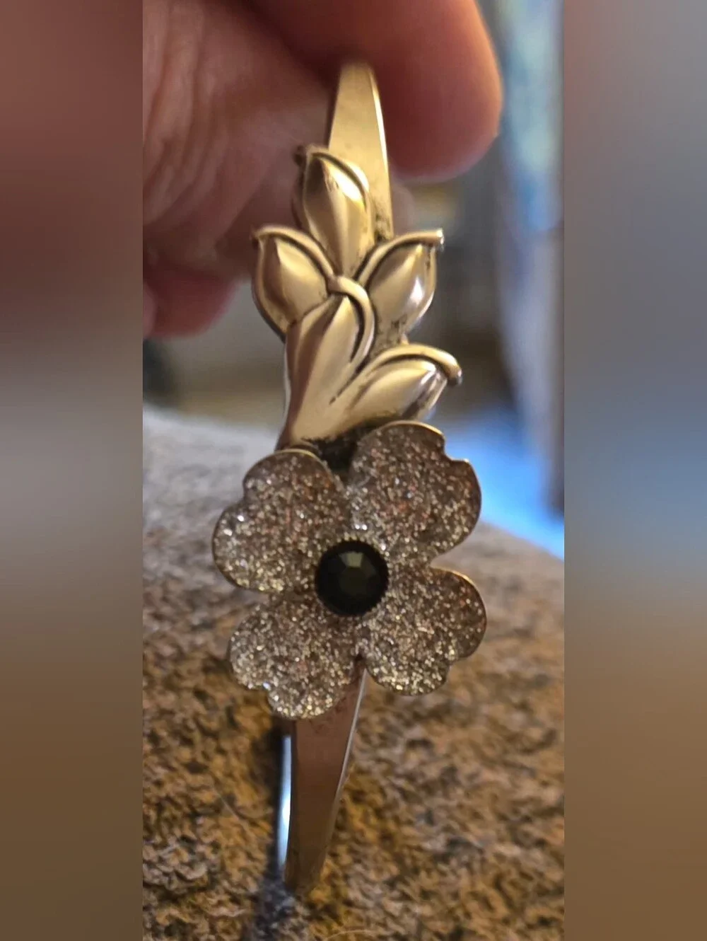Sparkling Silver Flower Cuff Bracelet
