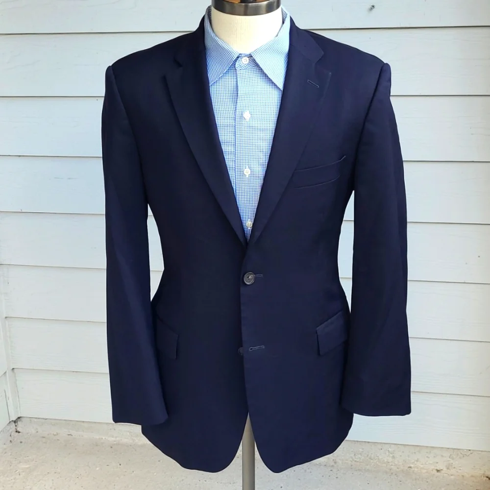 HUGO BOSS Pasolini/Movie US Dark Navy Solid Virgin Wool Sz 40‎ R Sport Coat