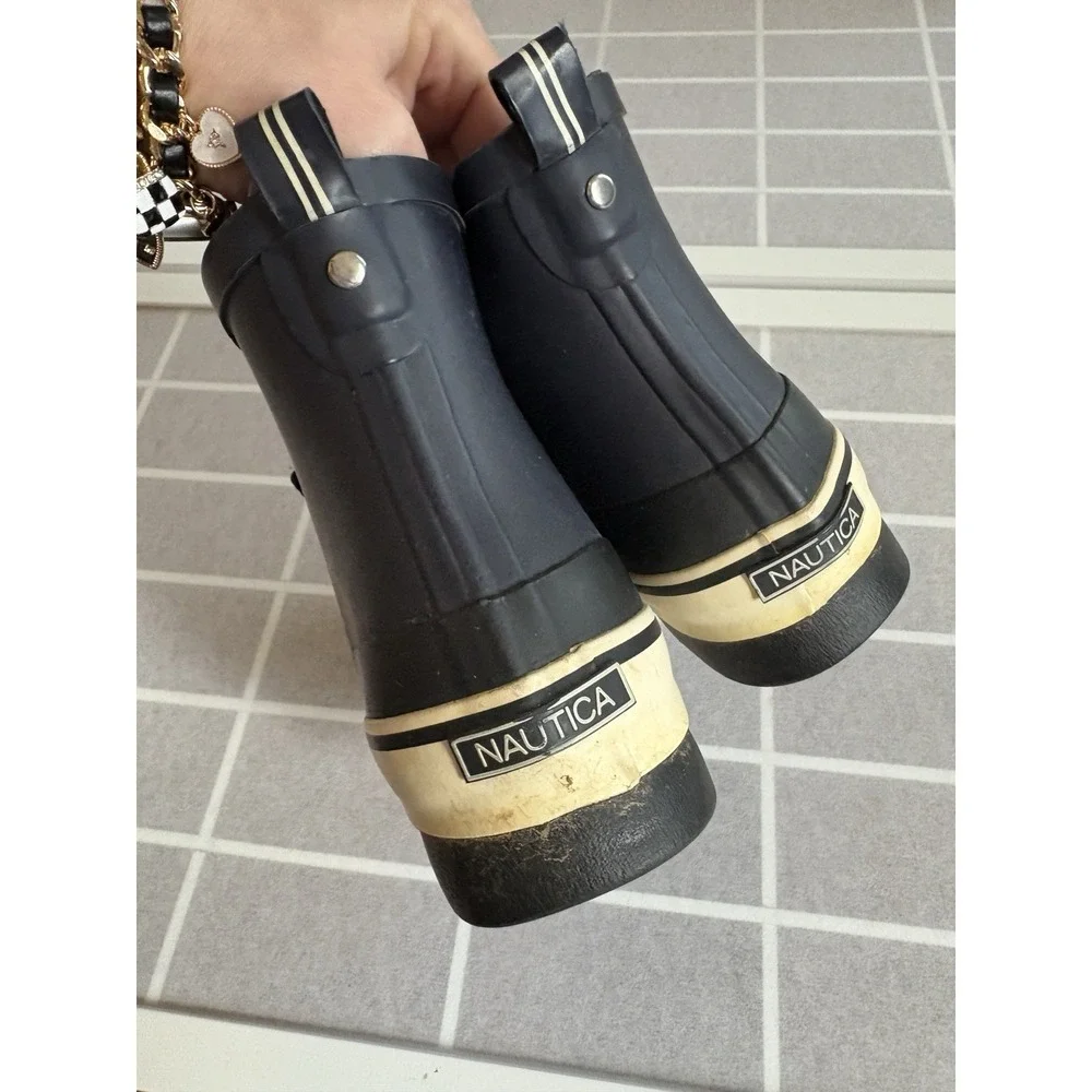 Nautica‎ Navy Blue Ankle Water Rain Boots Wellies Women's Sz 7 Lace-Up Coastal