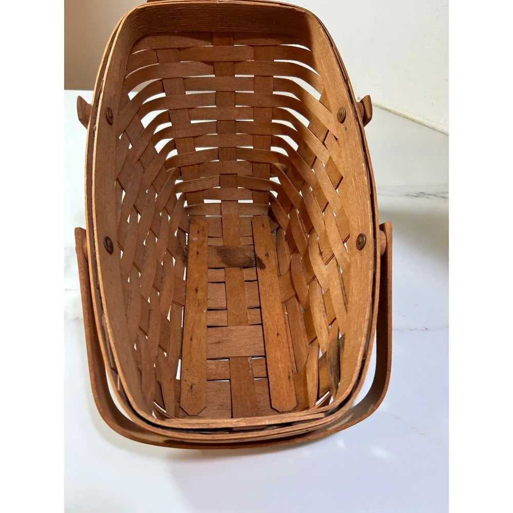 Longaberger Handwoven Slant Basket 1990 Vintage Wood Woven with Plastic‎ Liner