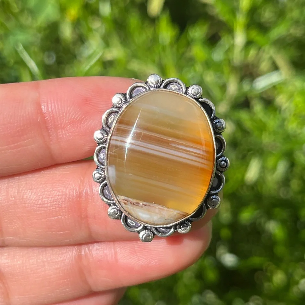 Size 7.5‎ 925 silver plated yellow banded agate ring