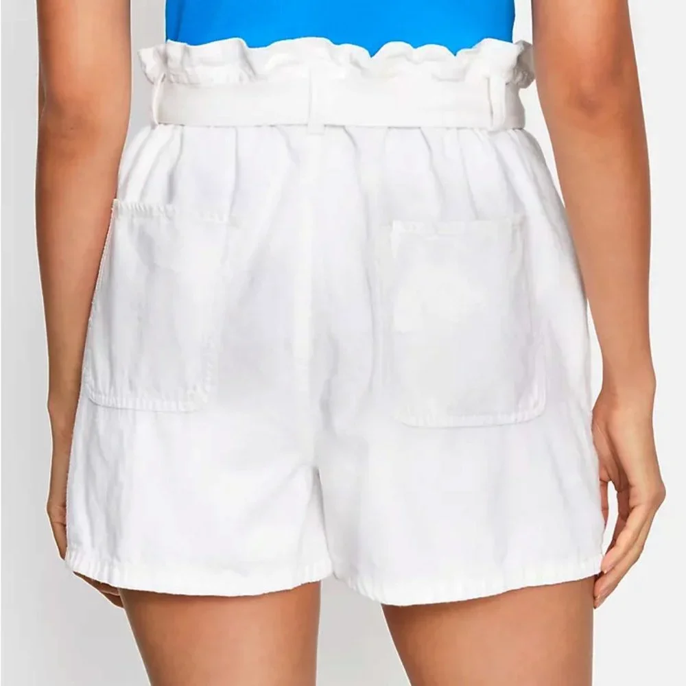 NEW Loft XL White Cream‎ Paperbag Button Front Denim Jean Shorts Tie Belt