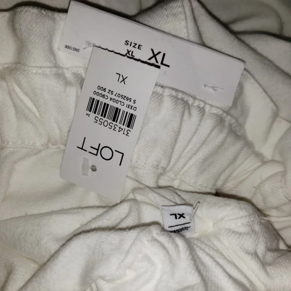NEW Loft XL White Cream‎ Paperbag Button Front Denim Jean Shorts Tie Belt