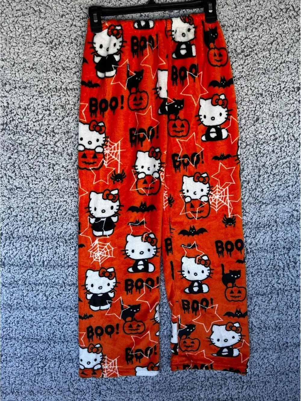 Hello Kitty Halloween Pajama Pants Women’s Large Orange Fleece Boo Pumpkin
