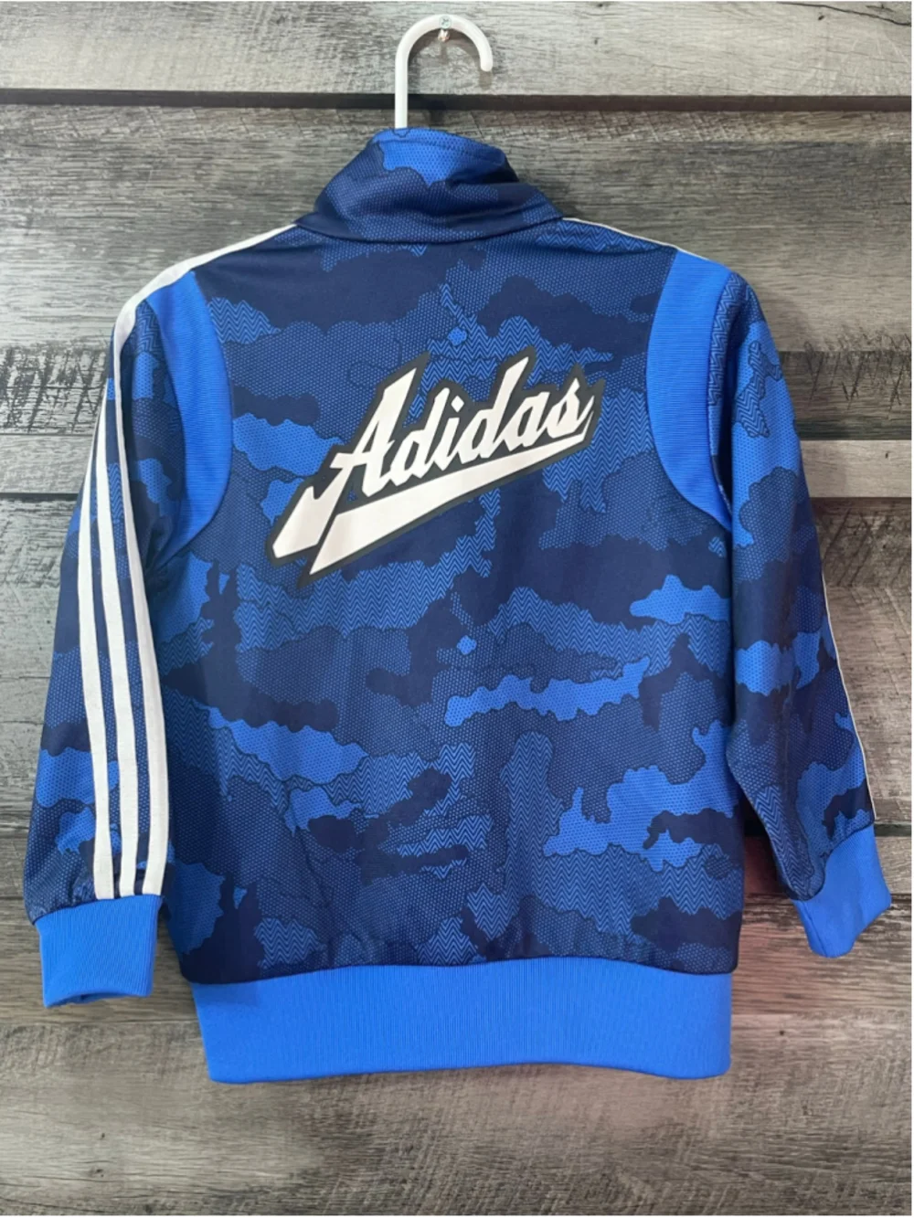 Boys Adidas Blue/White Camo Track Jacket Size 4T Trefoil Logo Full Zip