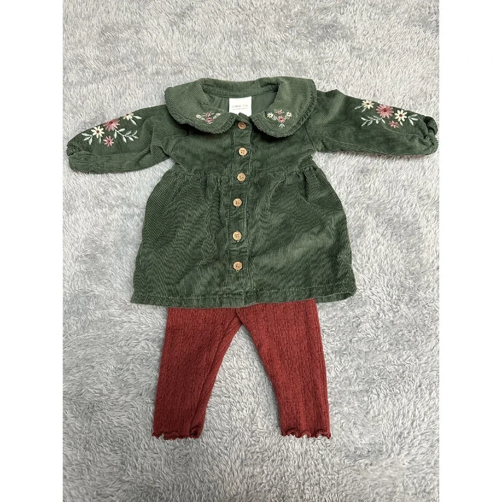 Little Co. by Lauren Conrad Baby Outfit Size 3M Green Corduroy‎ Top with 2 Pants