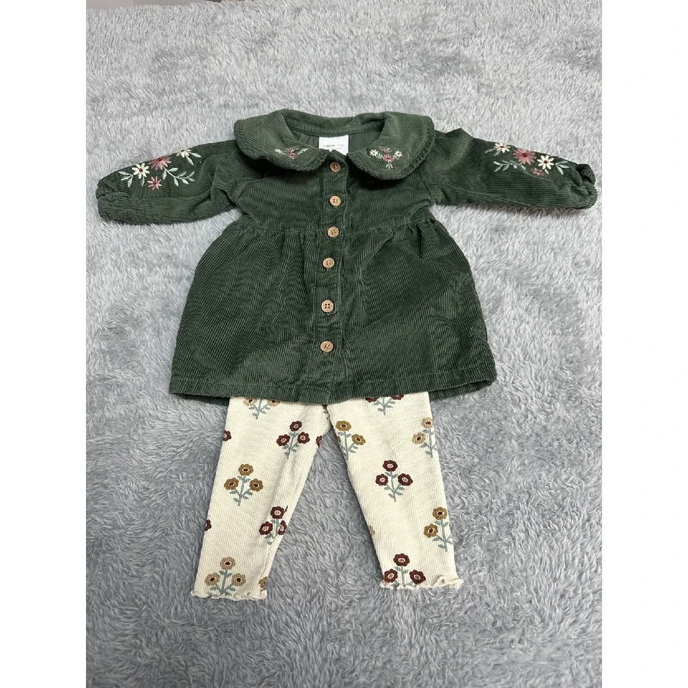 Little Co. by Lauren Conrad Baby Outfit Size 3M Green Corduroy‎ Top with 2 Pants