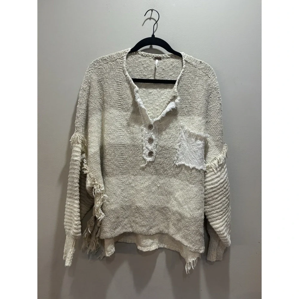 Free People Road Trip Henley Sweater Size S Retail $148 Boho‎ Festival Fringe