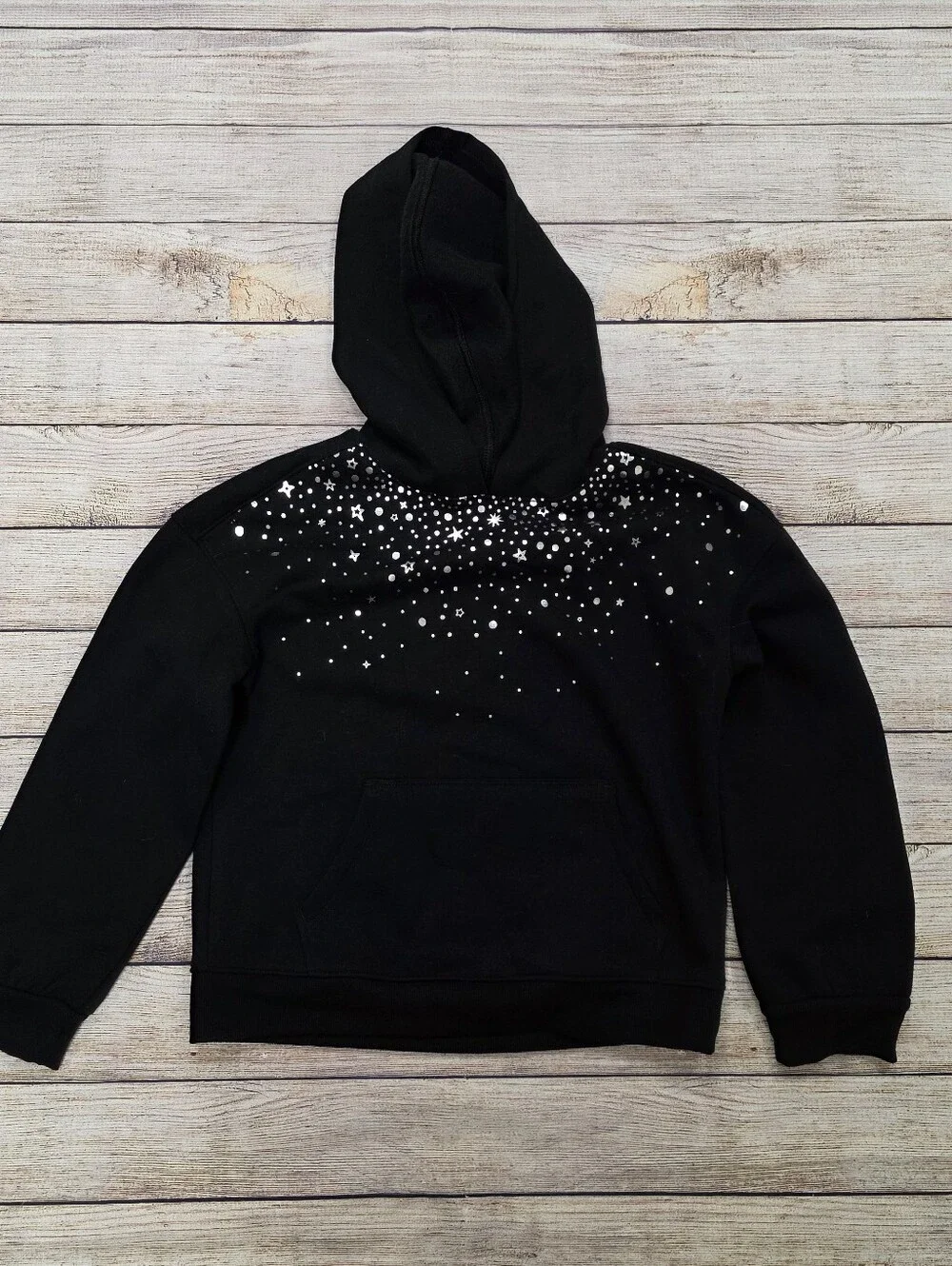Cat & Jack‎ Black Hoodie with Silver Star Stud Detailing Size Large 10/12