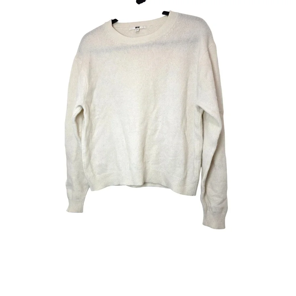 Uniqlo Women's M Beige Indie‎ Preppy Glam100% Wool Crewneck Sweater