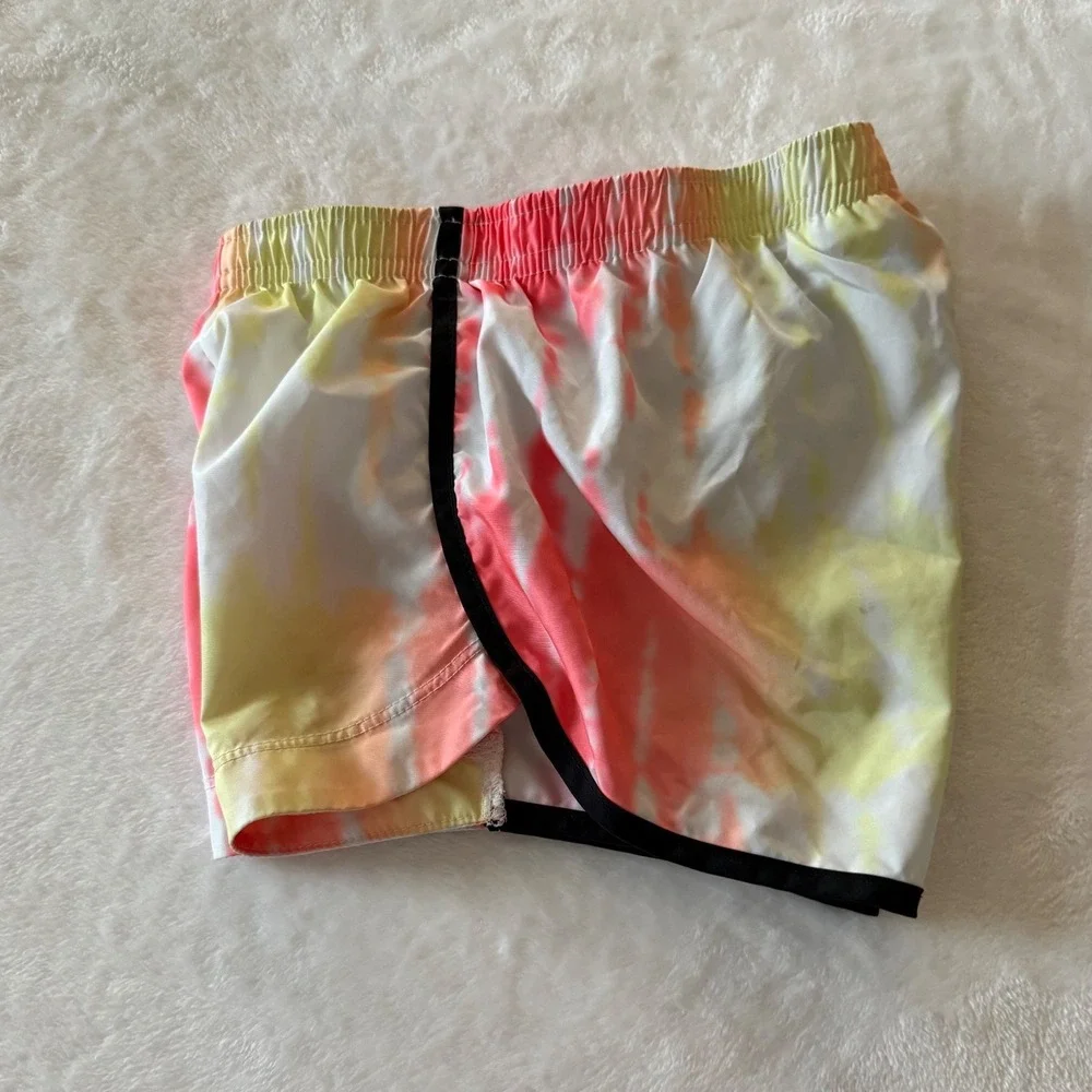 Nike Dri Fit Kids Tie Dye Athletic Shorts Pink Yellow Green‎ Black Trim M(5-6)