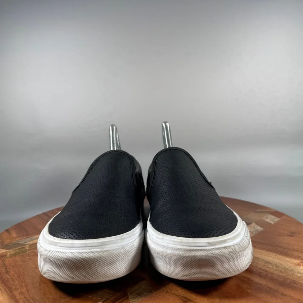 Vans Classic Slip-On Perforated Black Leather Shoes Womens 7.5 Mens 6 721356