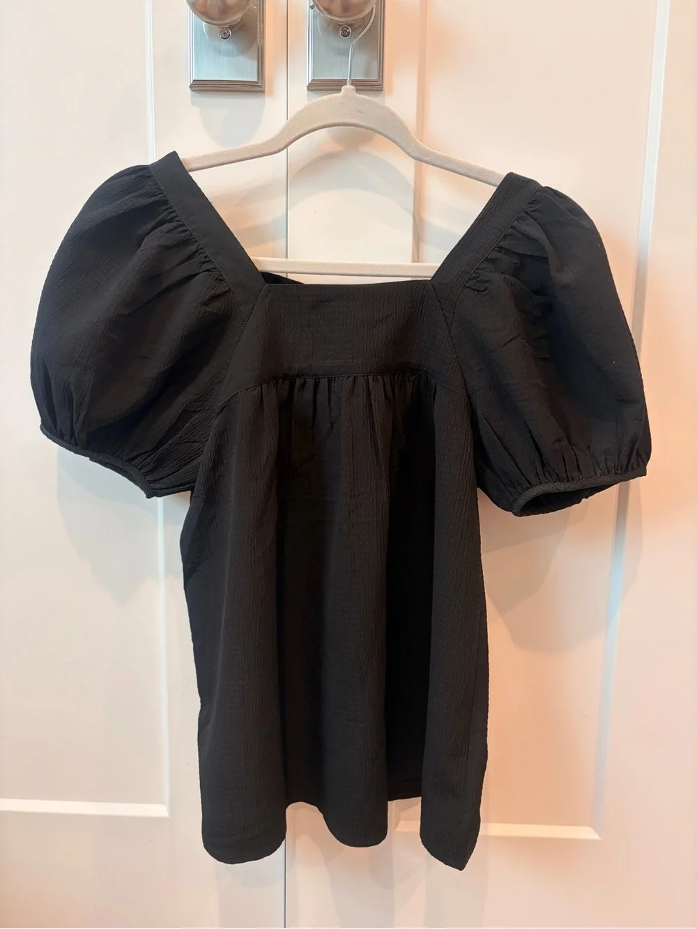 Madewell Black Puff-Sleeve Square-Neck Blouse