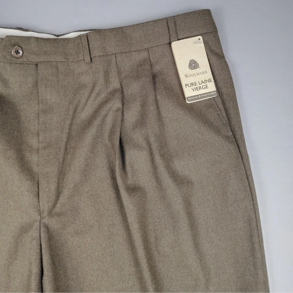 VTG Chaps Ralph Lauren Pants Mens 42x32 Brown Wool Pleated Cuffed NWT Office