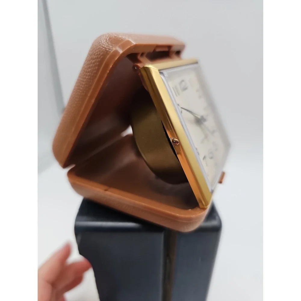 Vintage Westclox Folding Wind Up Travel Alarm Clock Brown Case