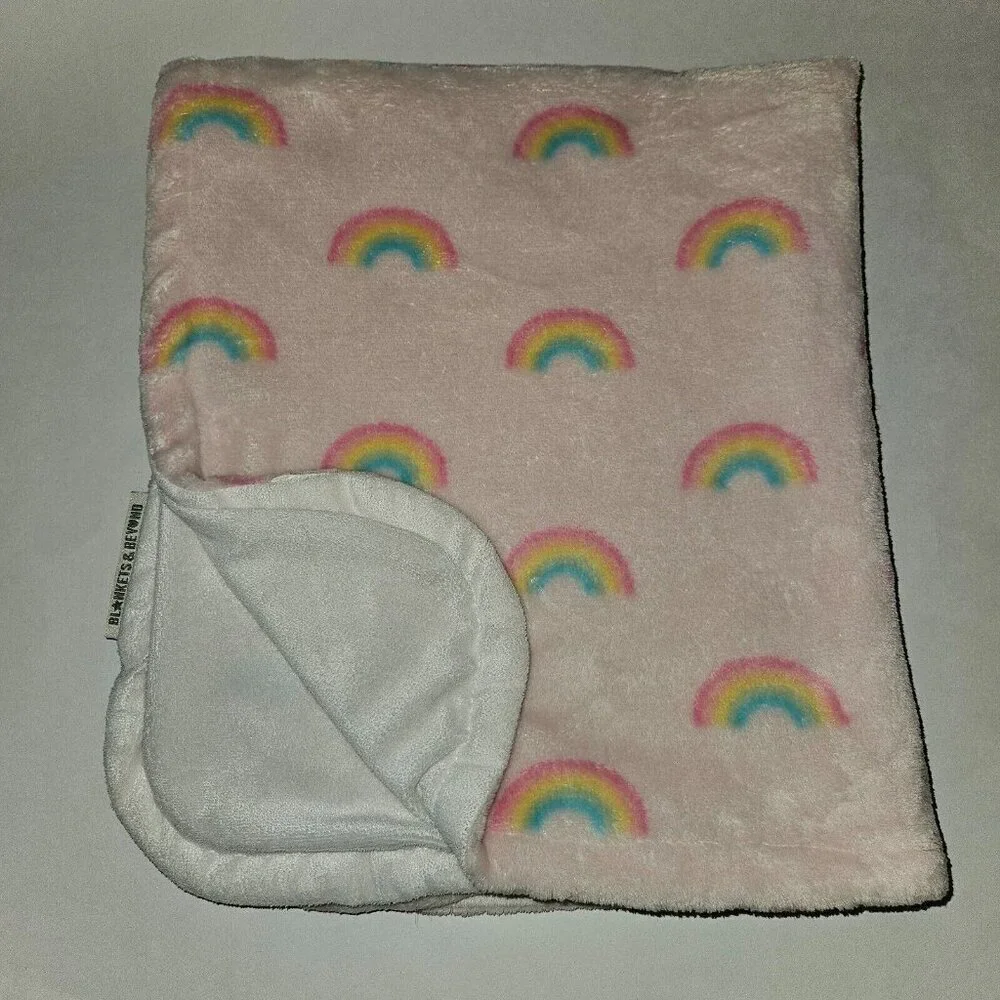 Blankets & Beyond Pink White Rainbow Fleece Baby Blanket SOFT 25