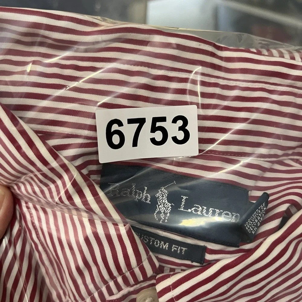Ralph Lauren Mens XXL Custom Fit Striped Button Down Shirt Red Cotton