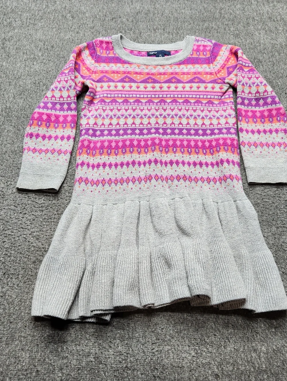 Gap Kids Fair‎ Isle Sweater Dress Girls XS 4 5 Pink Gray Knit