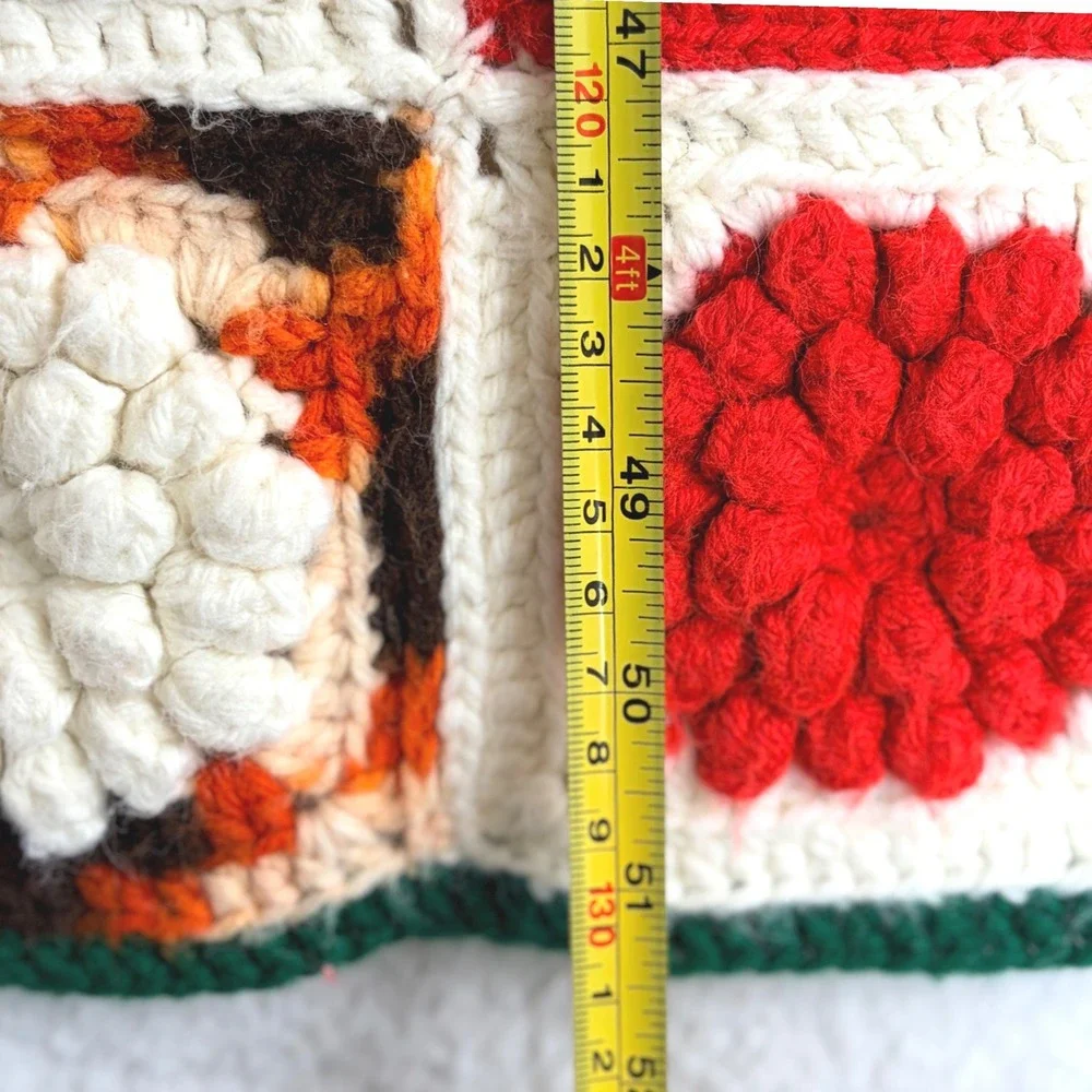 Handmade Crochet Granny Square Floral‎ Popcorn Stitch Afghan Blanket 32x51