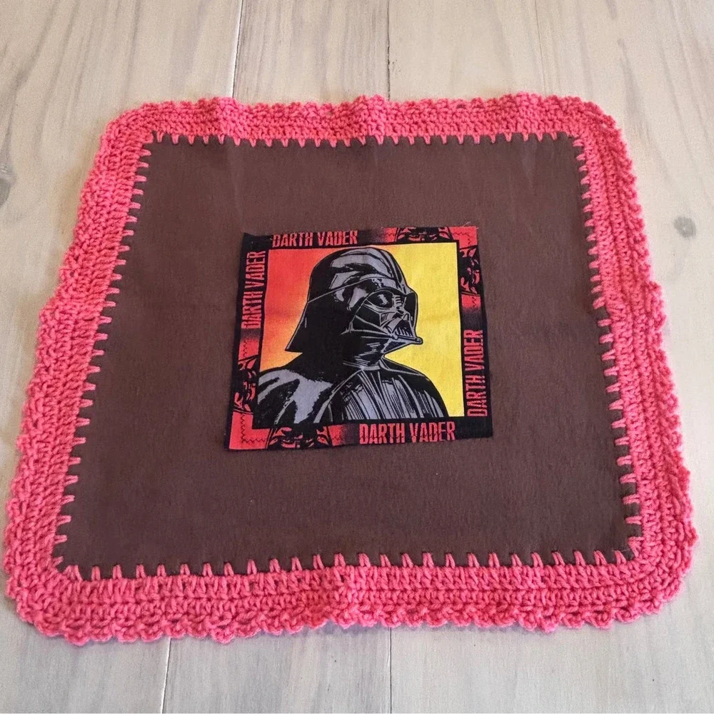 Star Wars Darth Vader Handmade Fleece Lovey Blanket Pink Crochet Trim‎ 18x18