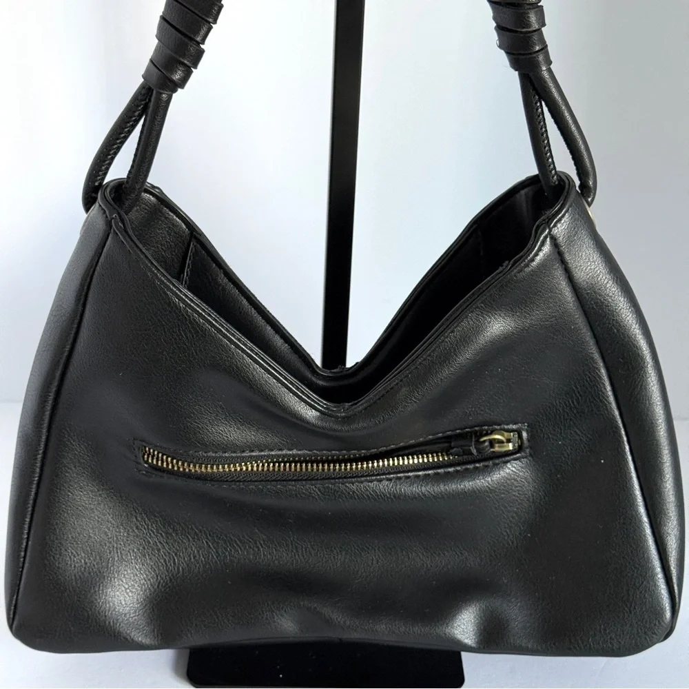 Black Faux Leather Shoulder Bag