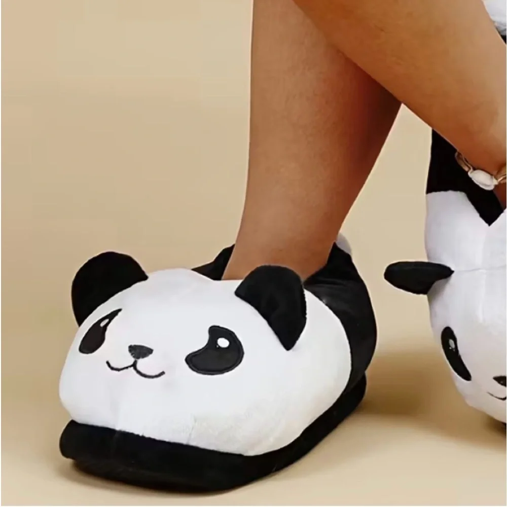 Kids Plush Panda Slippers - Black & White