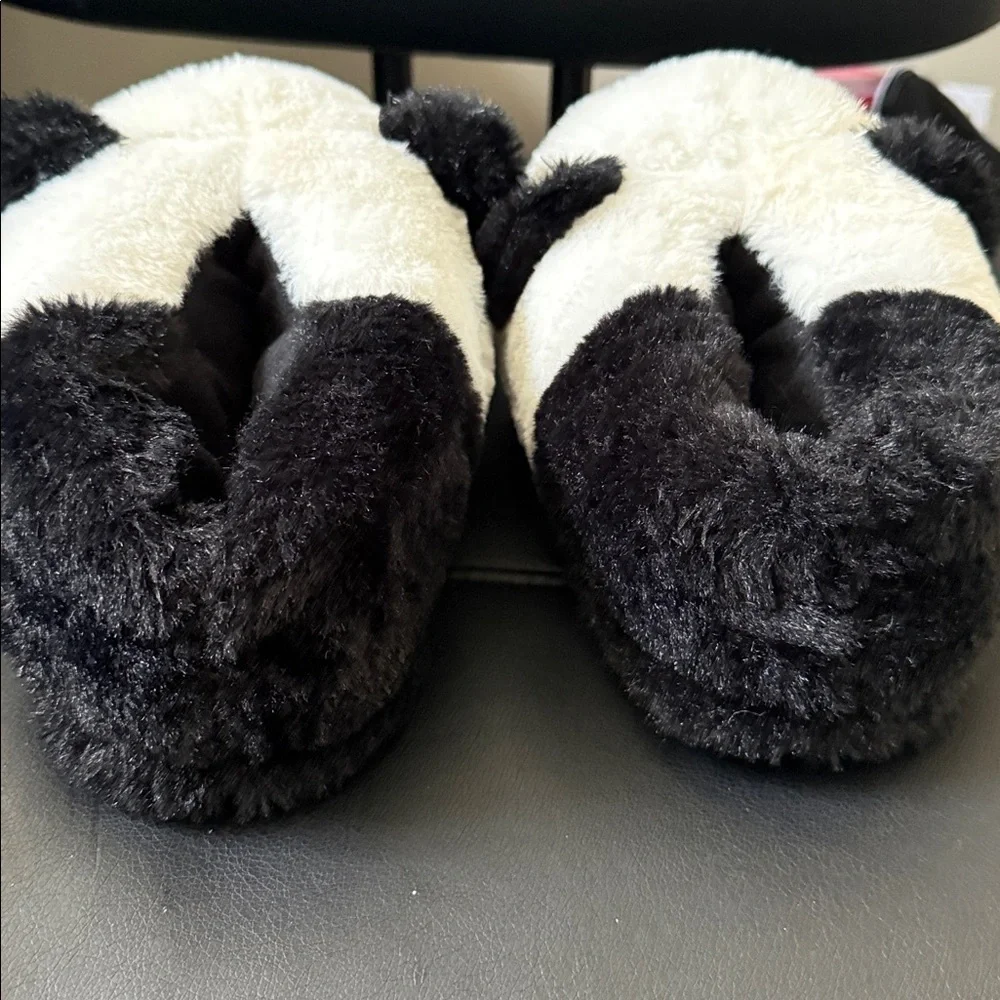 Kids Plush Panda Slippers - Black & White