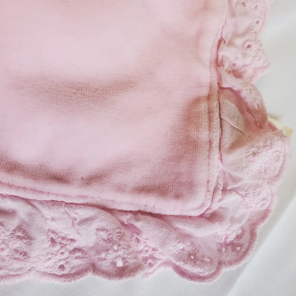 Vintage Babies R Us Pink Owl Plush Security Blanket‎ Lovey Pink Eyelet Trim 14