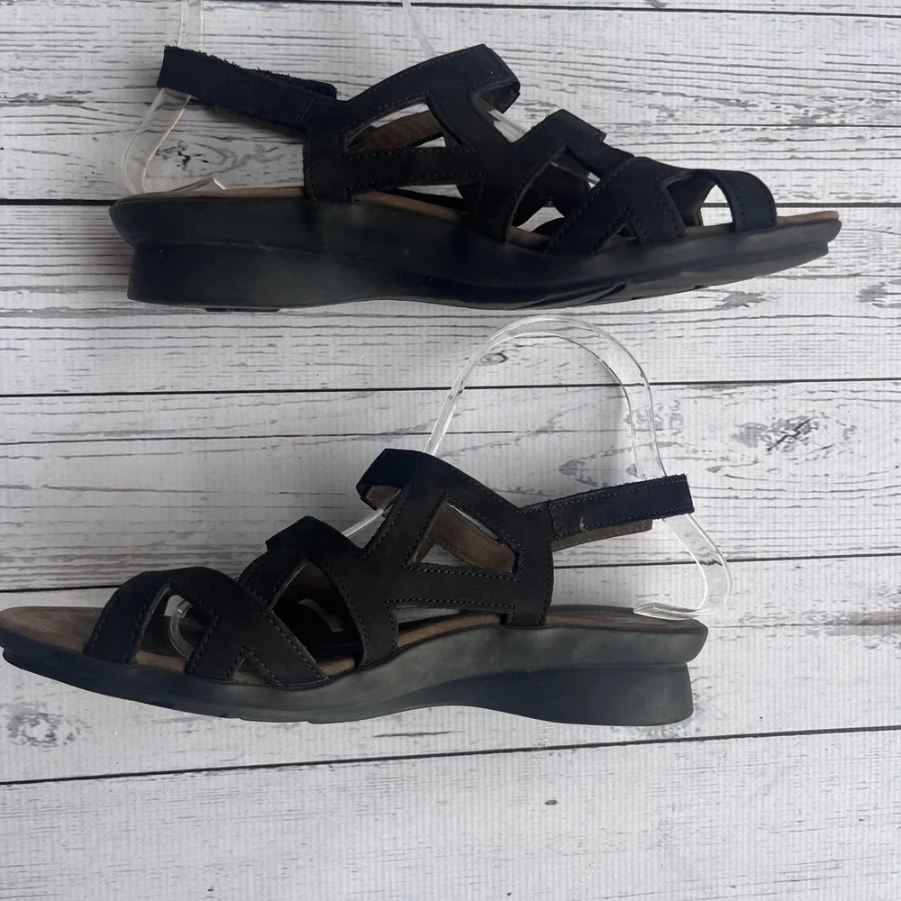 Mephisto Black‎ Portugal Nubuck Leather Strappy Wedge Sandals EU 40 US 9-9.5