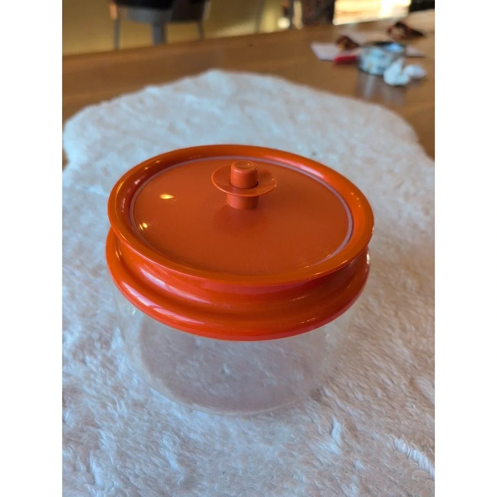 Tupperware 6 1/4 Cup Storage Canisters w/ Seal Tight Orange Push Button Lids GUC