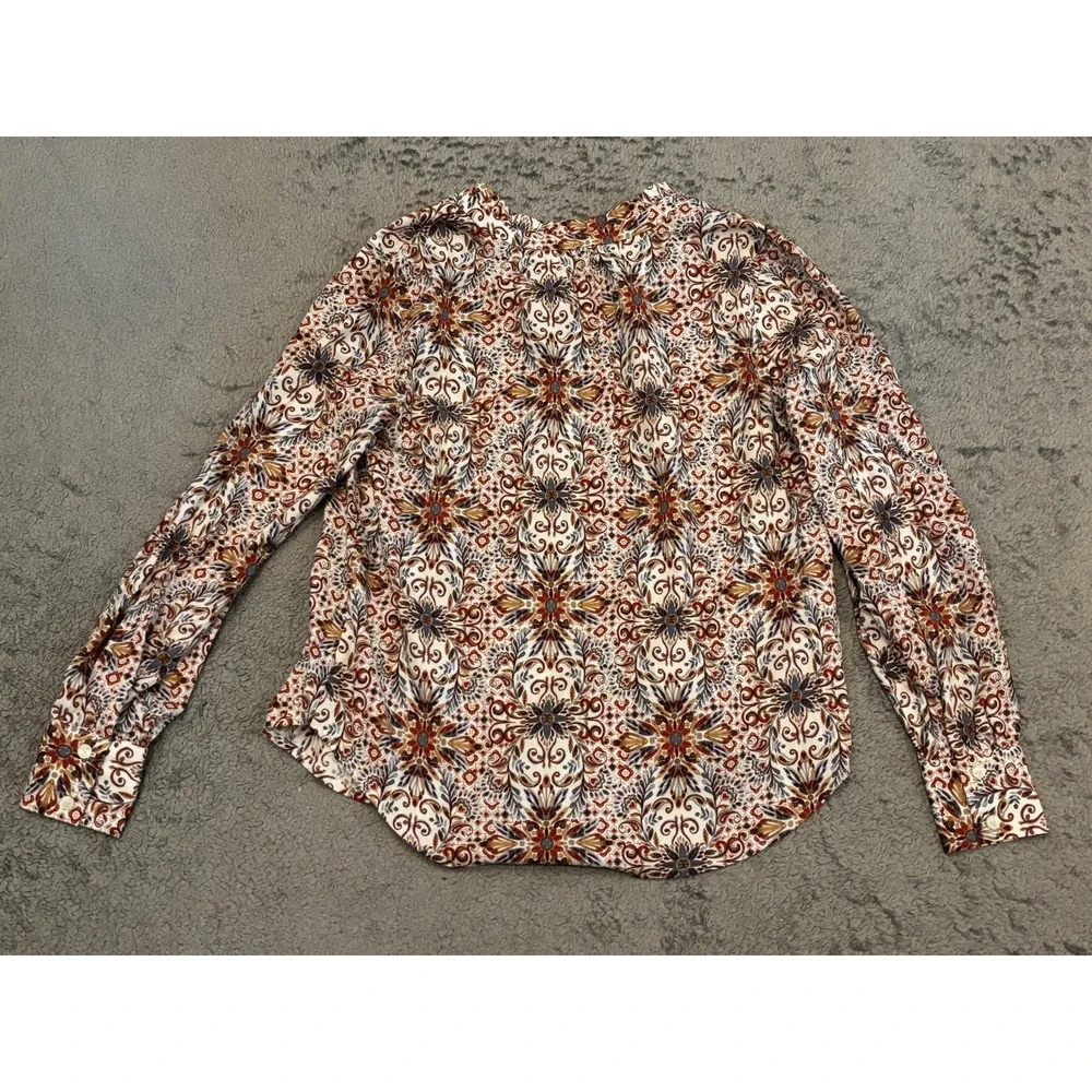 Loft Blouse Womens XS Paisley Ruffle Collar V Neck Long Sleeve Boho Multicolor