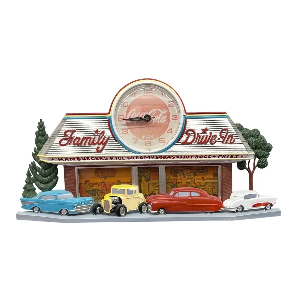 Vintage 1988 Burwood Coca-Cola Family Drive-In Wall Clock Retro Diner Cars