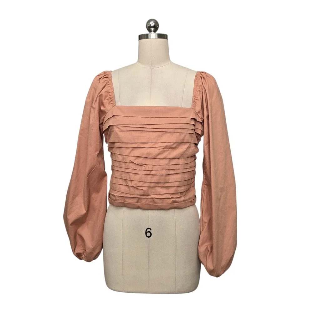 Abercrombie & Fitch Terracotta Pleated Tiered Balloon Sleeve Smocked Top Medium