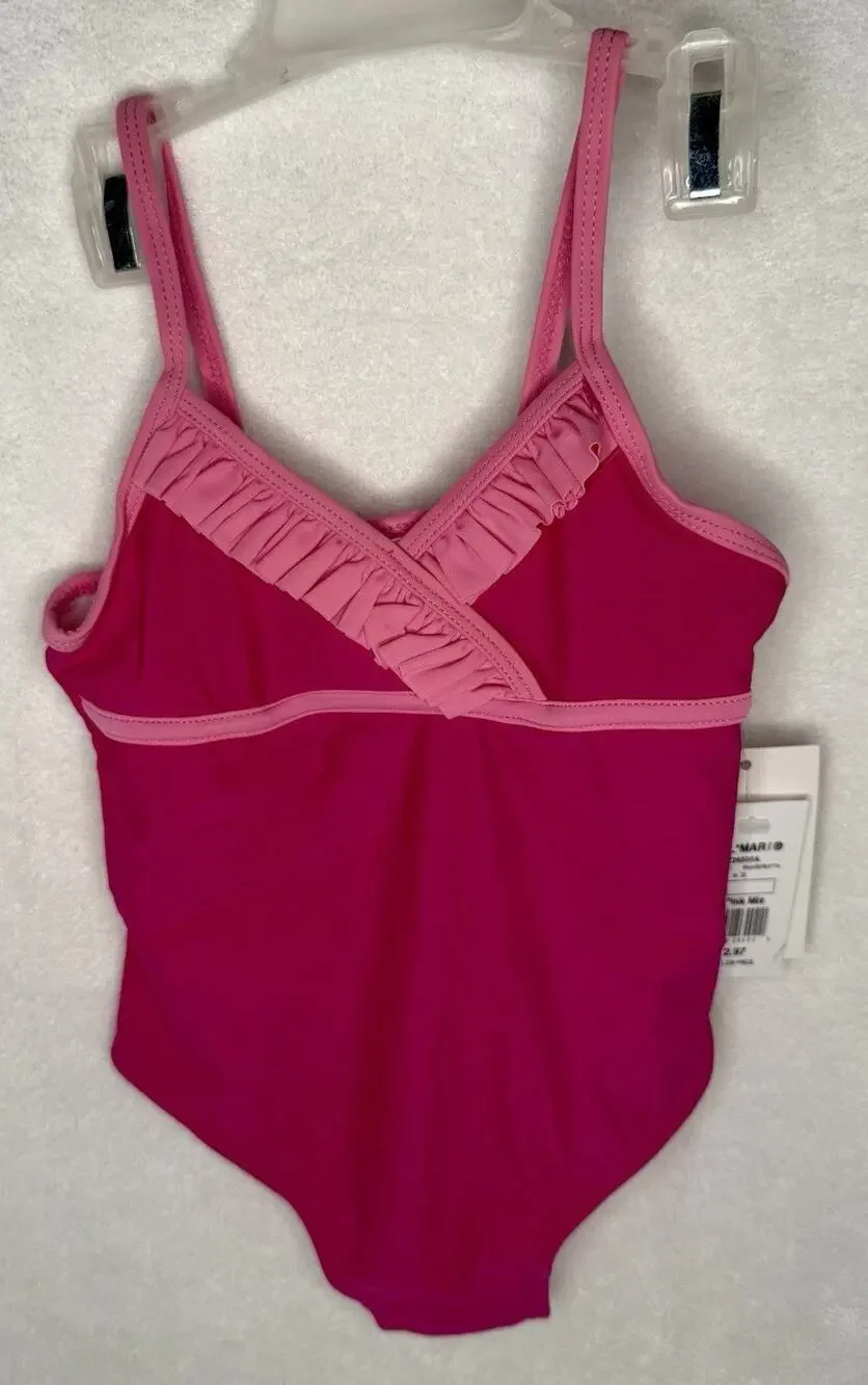 4T ADORABLE Infant Toddler Girl Pink/Pink One-Piece Bathing Suit w/Ruffles