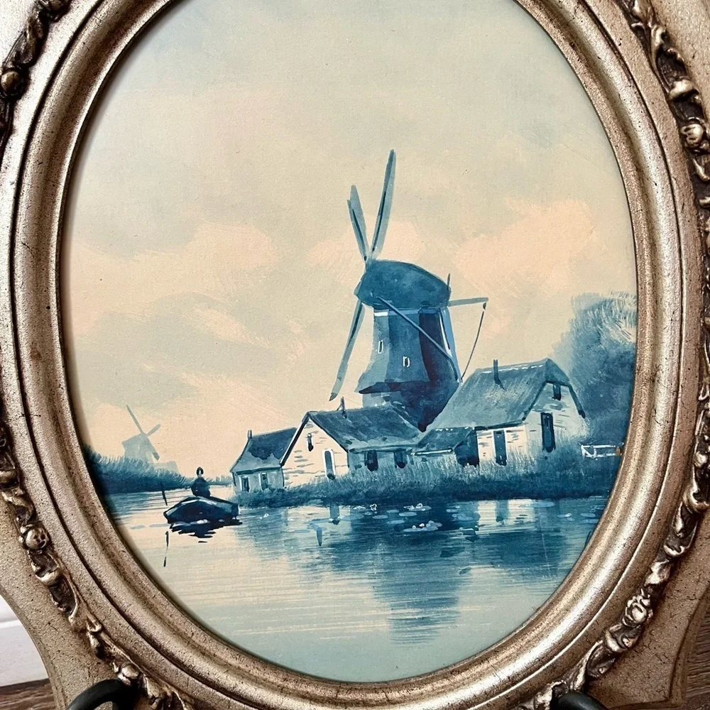 Elegant Gold Framed Windmill Art