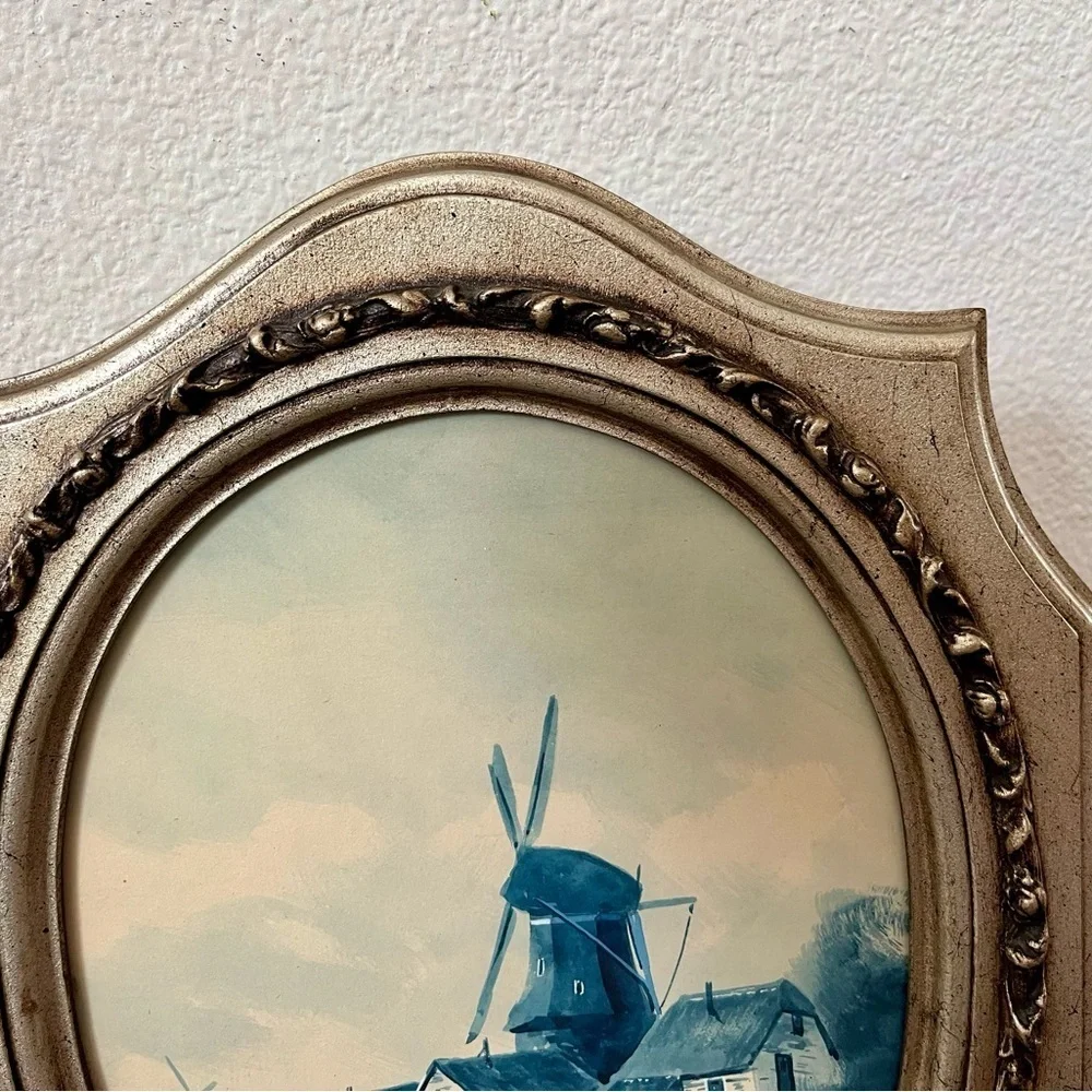 Elegant Gold Framed Windmill Art